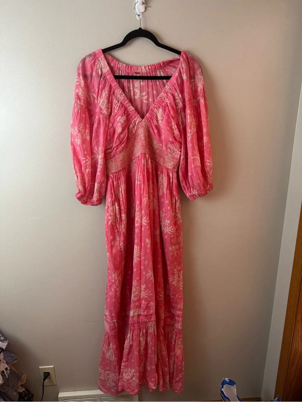 free people golden hour maxi dresses Dress Coral Floral Boho Smocked Large Costume Dresses